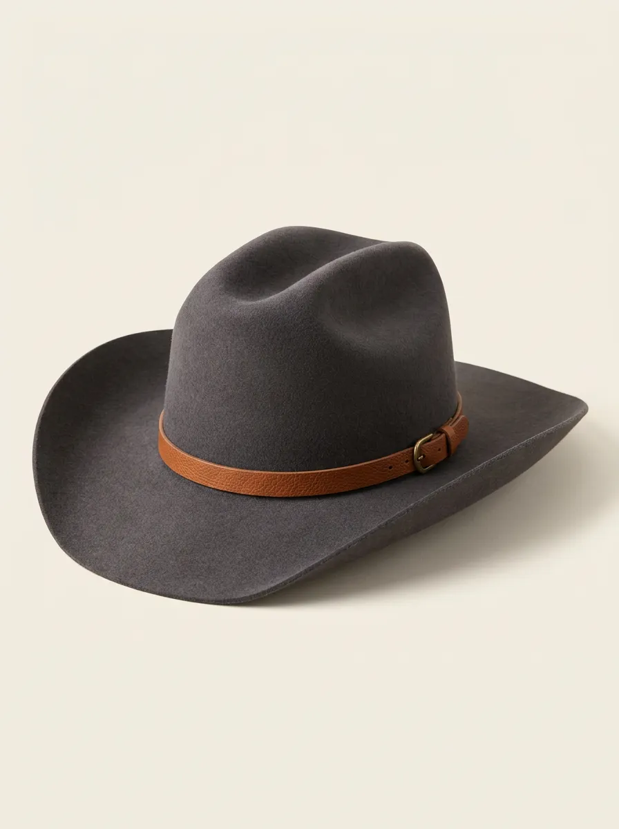 Grey Felt Cowboy Hat with Leather Belt Band