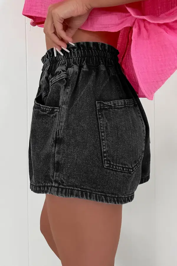 Black Drawstring High Waist Casual Denim