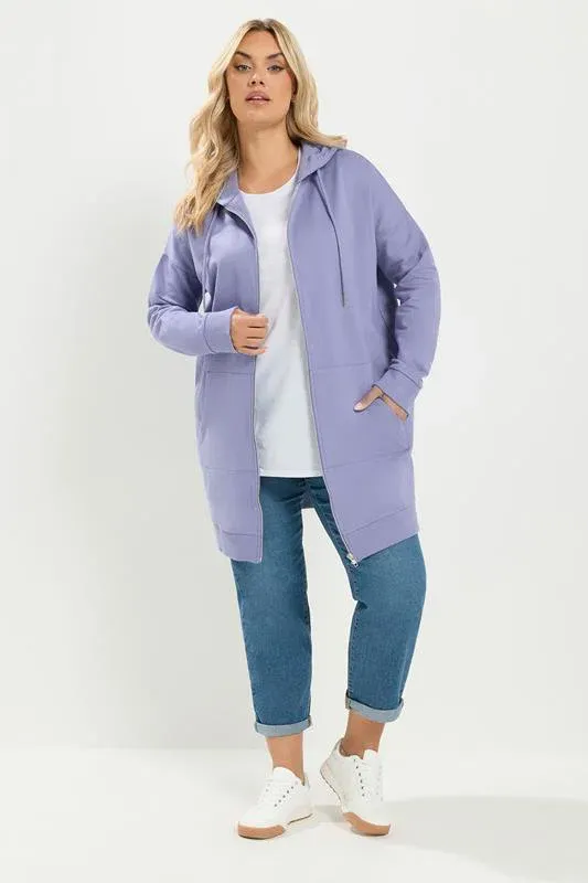 Purple Longline Zip Through Hoodie