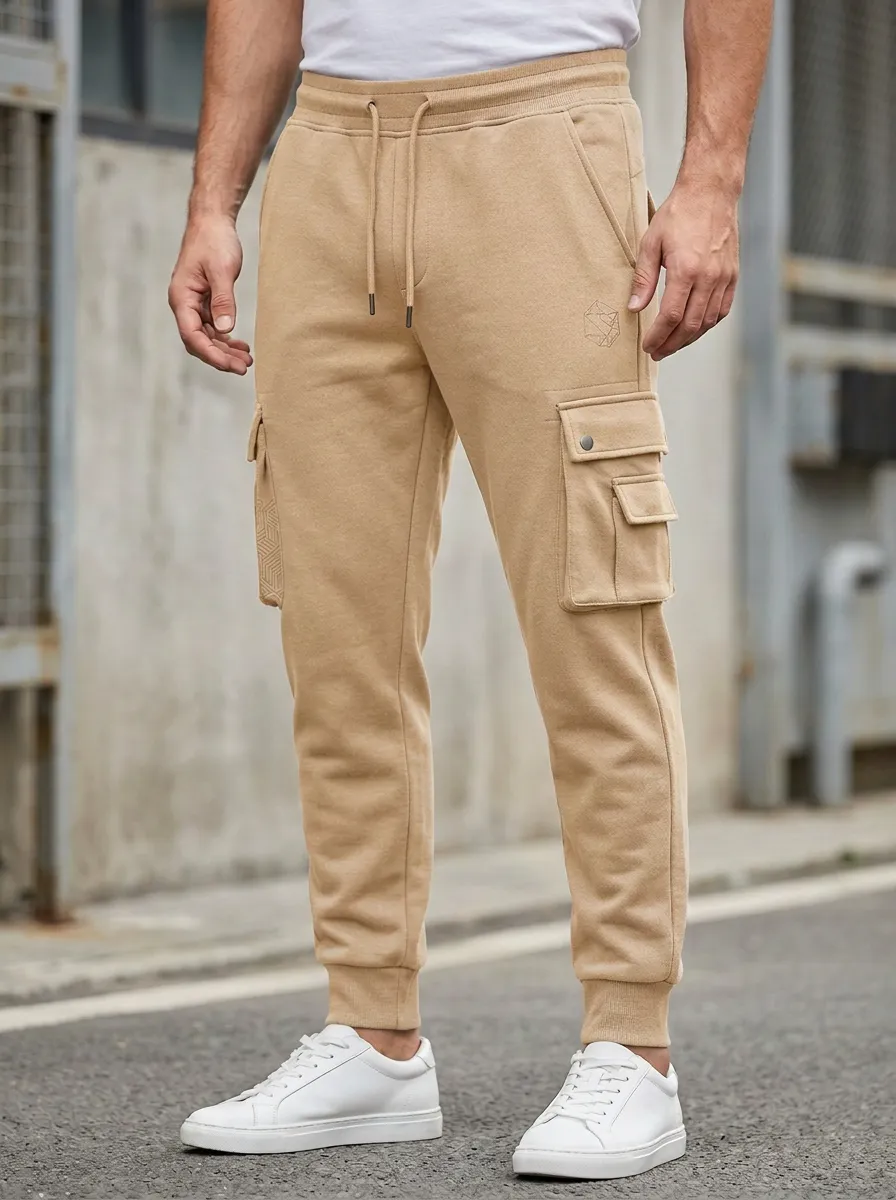 Streetwear Geometric Graphic Print Detail Men's Cargo Jogger Pants