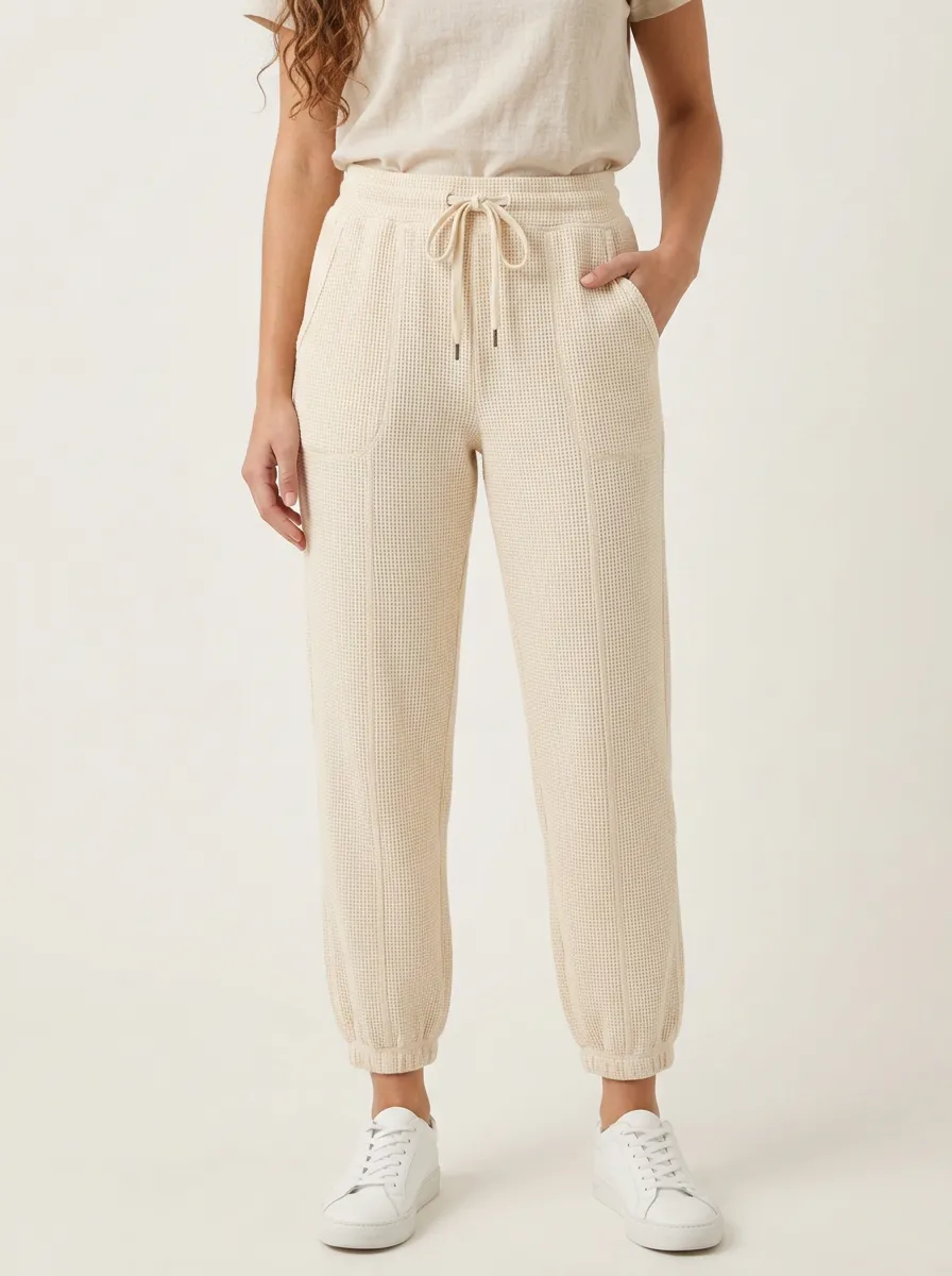 Women's Casual Waffle Knit Drawstring Jogger Pants