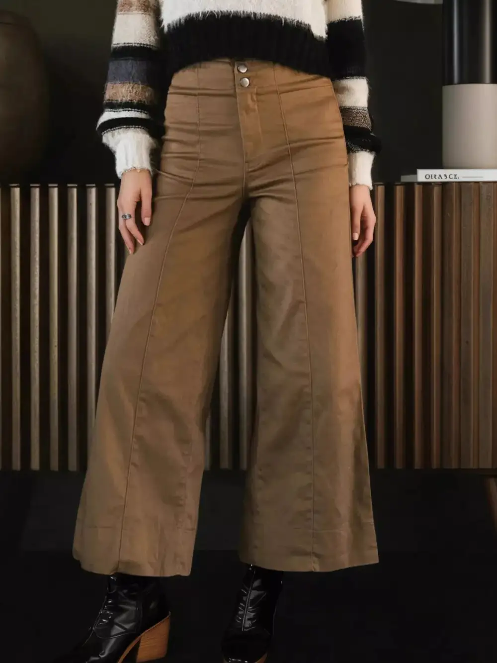 Wide Leg Cropped High Waist Casual Pants