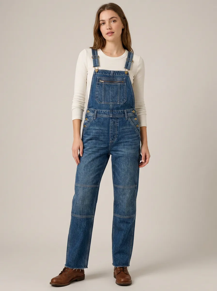Women's Raw-Hem Denim Overalls