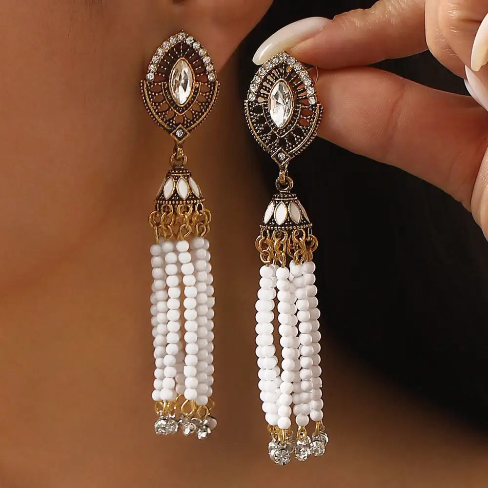 Bohemian Geometric Bead Fringe Earrings