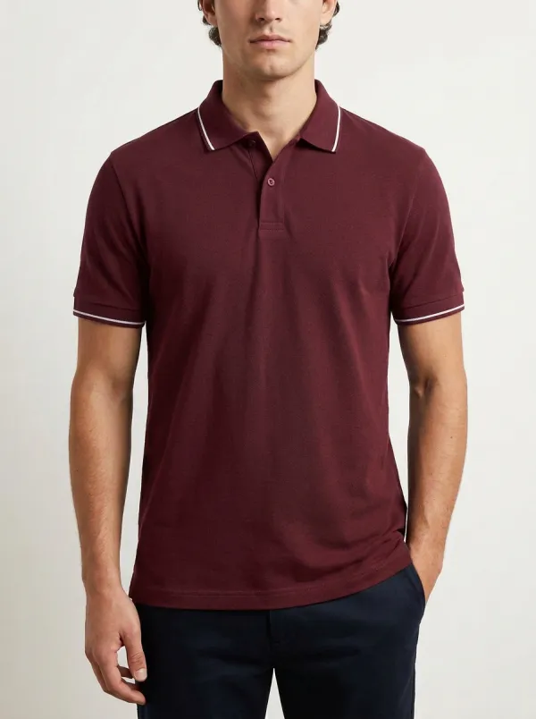 Men's Classic Relaxed Fit Contrast Trim Printed Polo Shirt