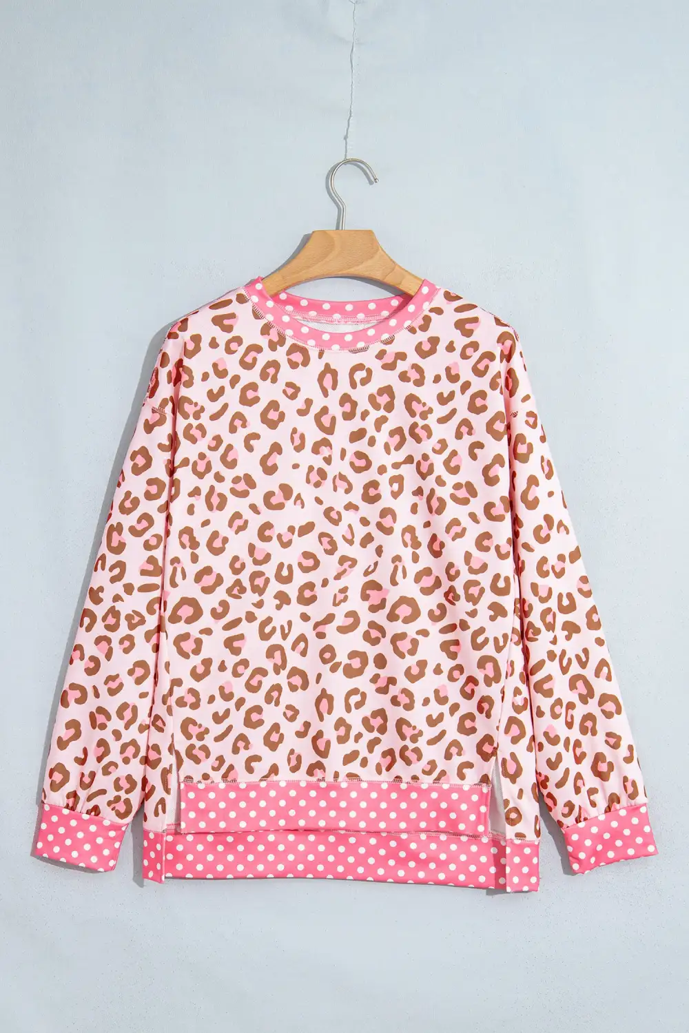 Women's Polka Dot Top With Leopard Print And Colorblock