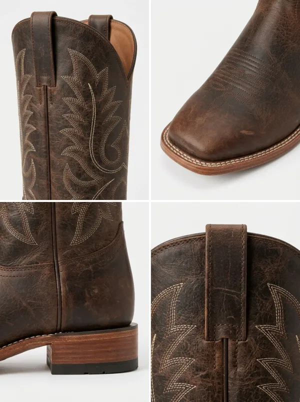 Men's Western Cowboy Embroidered Distressed Leather Western Boots
