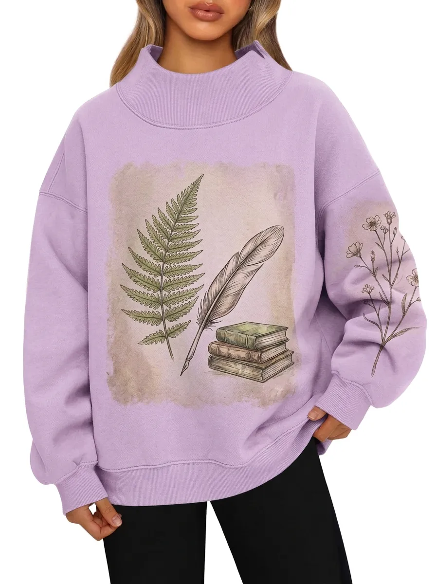 Women's Book Fern Feather Graphic Sweatshirt