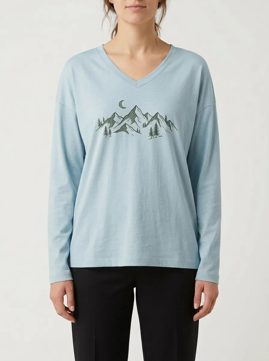 Women's Mountain Graphic V-Neck Long-Sleeve T-Shirt