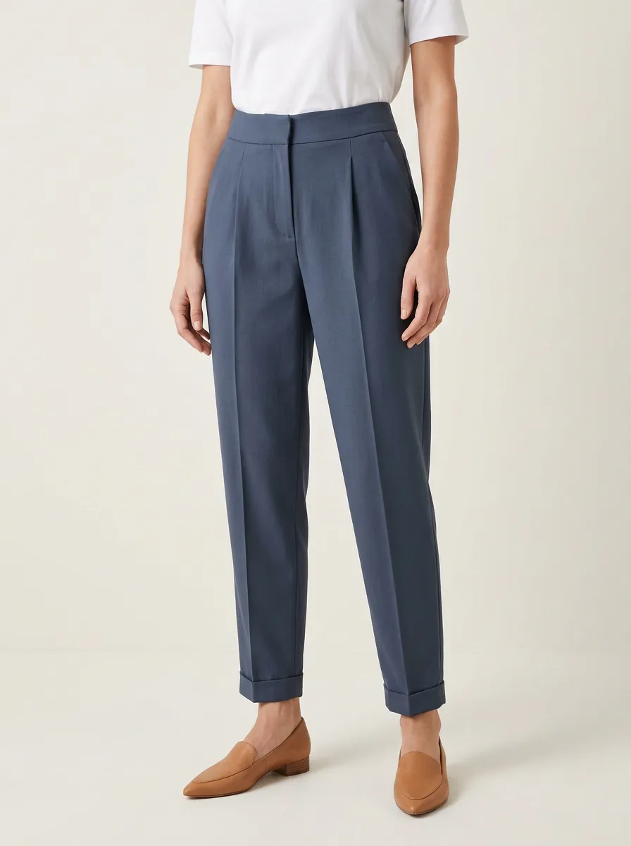 Women's Pleated Cuffed High-Rise Tapered Trousers