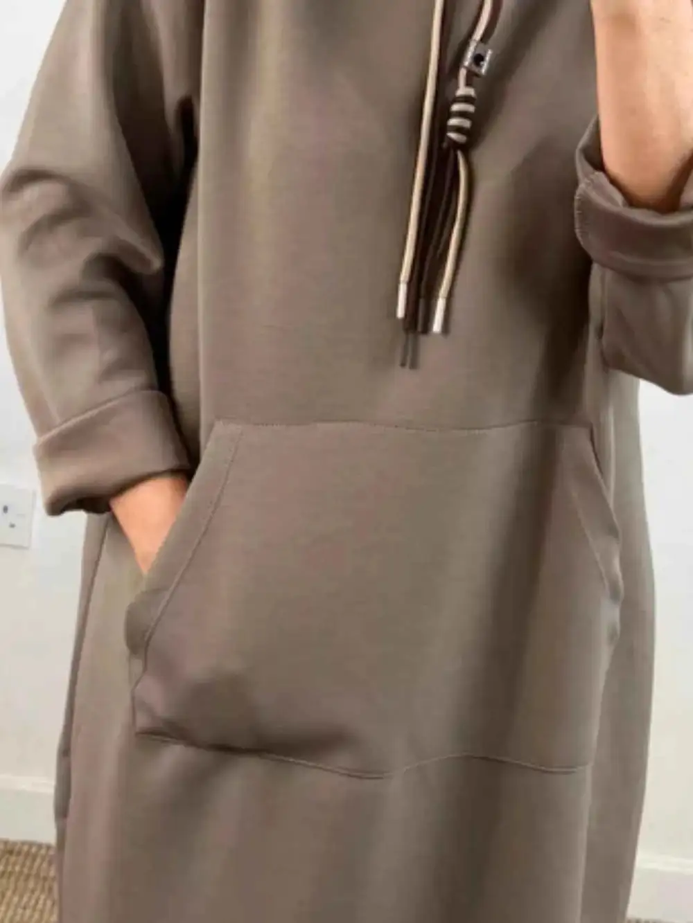 Plus Size Casual Drawstring Hooded Sweatshirt Dress