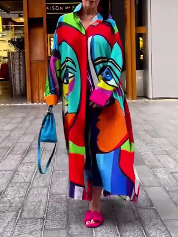 Irregular Printed Shirt Maxi Dress