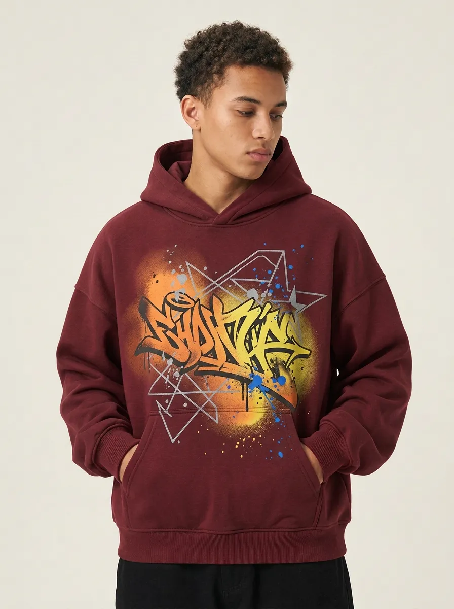 Unisex Streetwear Graffiti Star Pattern Hoodie