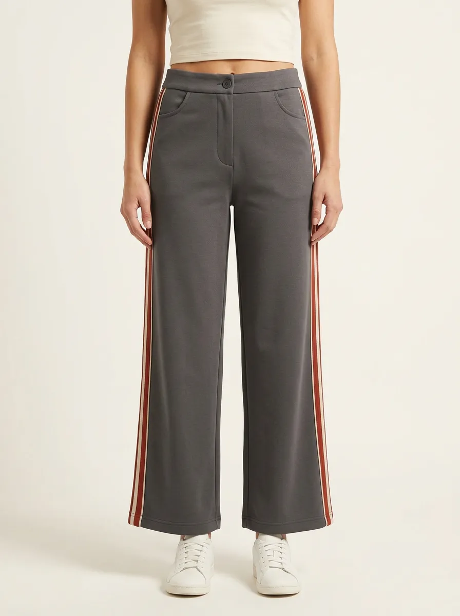 Women's High-Rise Front-Seam Side-Stripe Wide-Leg Trousers