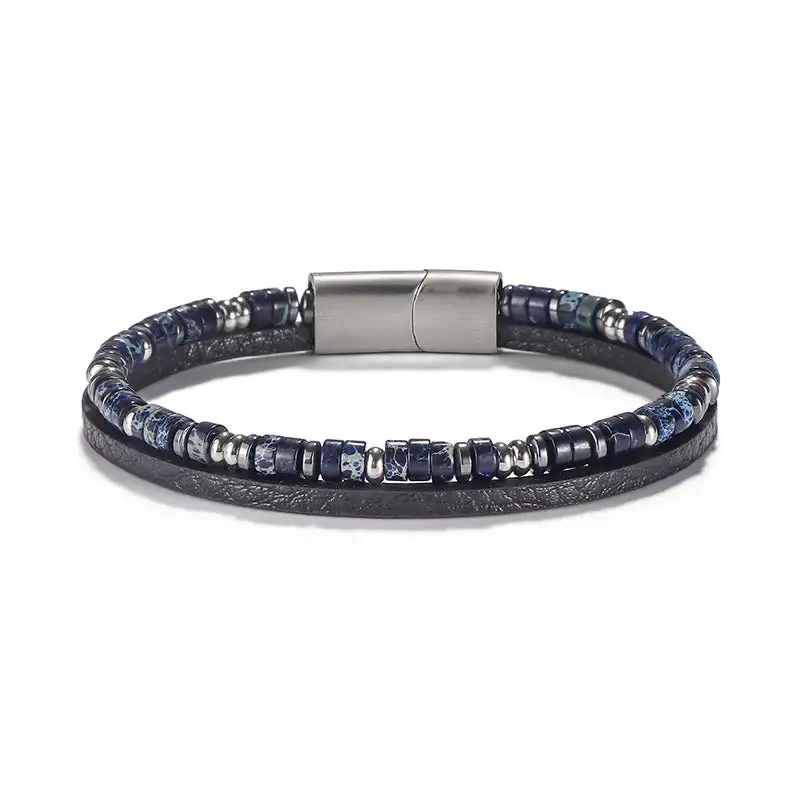 Lapis Lazuli Tiger Eye Bead Leather Bracelet