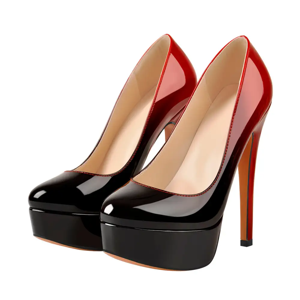 Elegant Patent Finish Round Toe Platform Stiletto Pumps