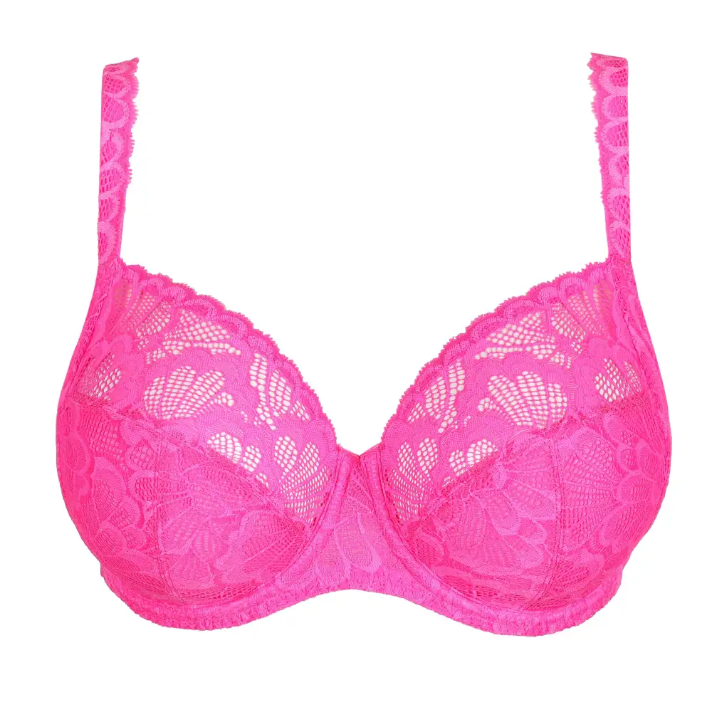 Women's Full Coverage Underwire Unpadded Three-Part Cup Lace Floral Detail Rounded Shape Lift Bra