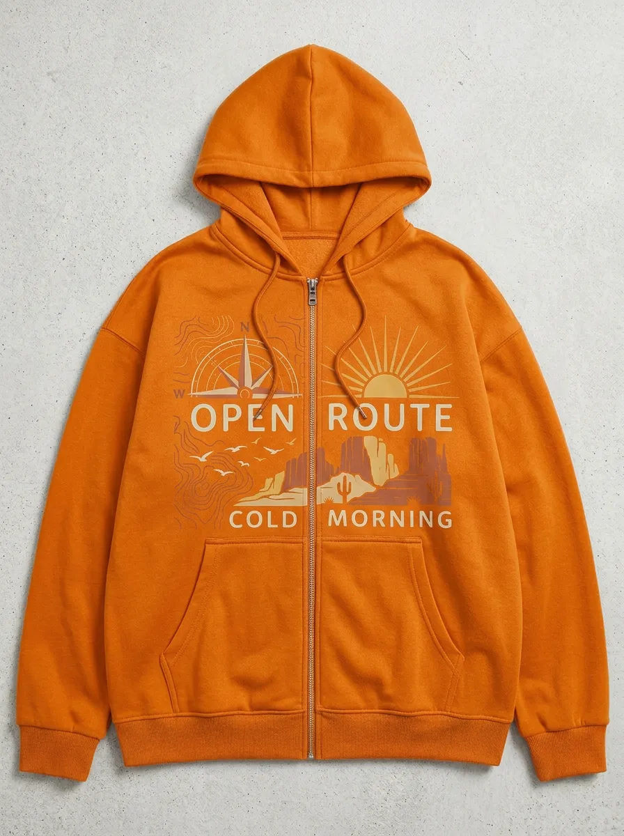 Unisex Adventure Lover Desert Compass Printed Zip Up Hoodie
