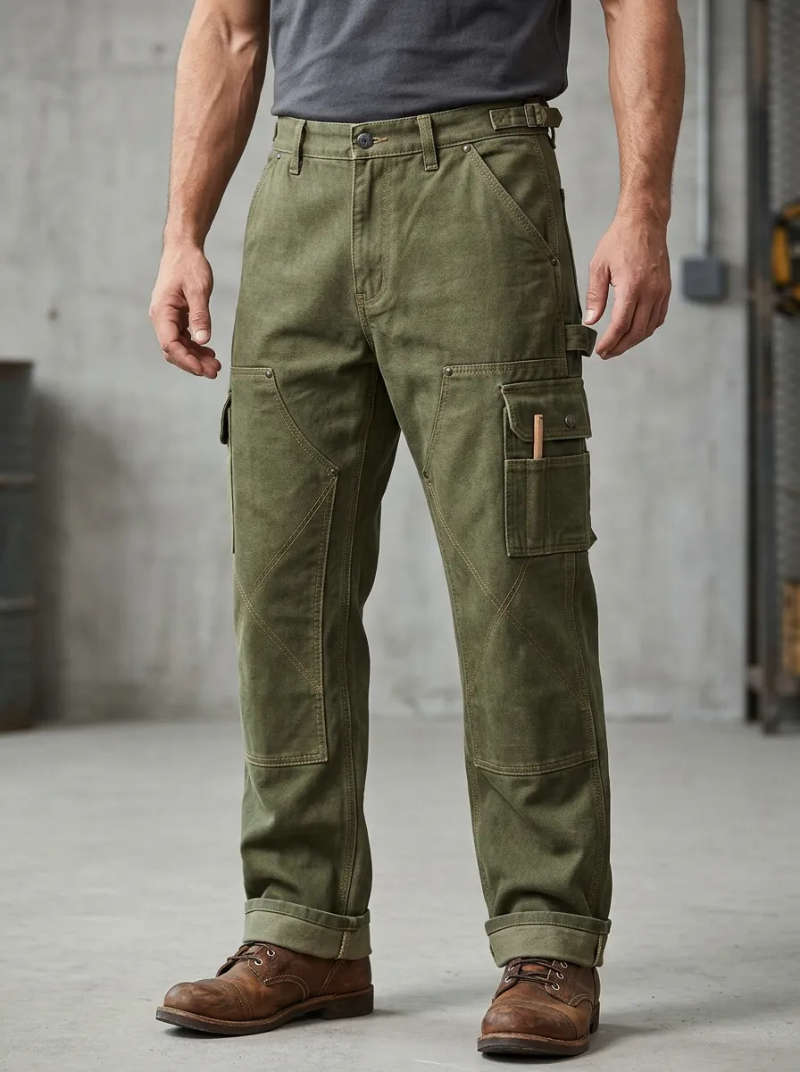 Men's Utility Workwear Olive Green Reinforced Cargo Pants