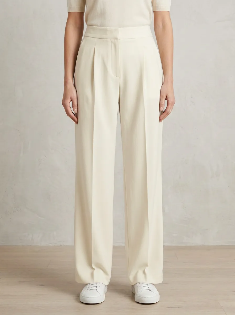 Refined Shape Pleated Wide-Leg Trousers