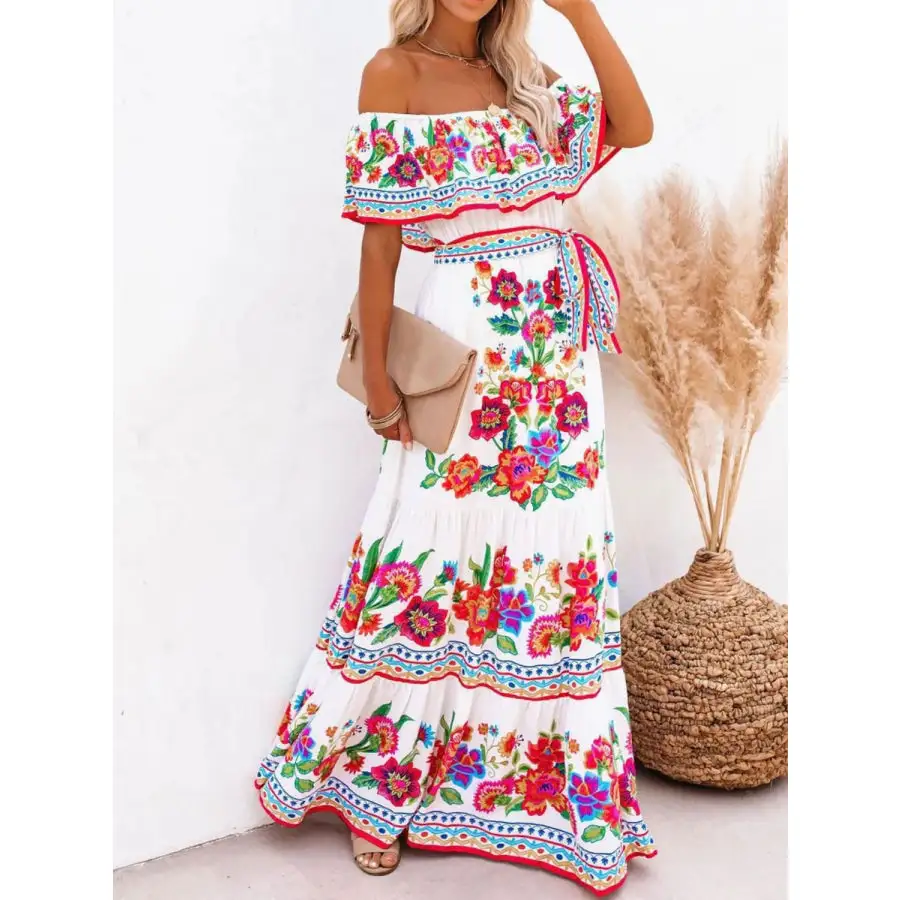 Floral Off Shoulder Ruffle Maxi Dress