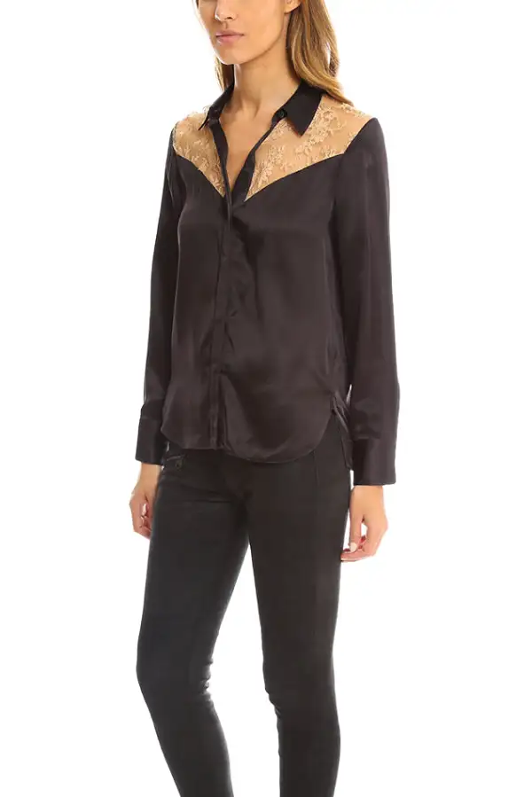 Silk Lace Button-Down Blouse Shirt