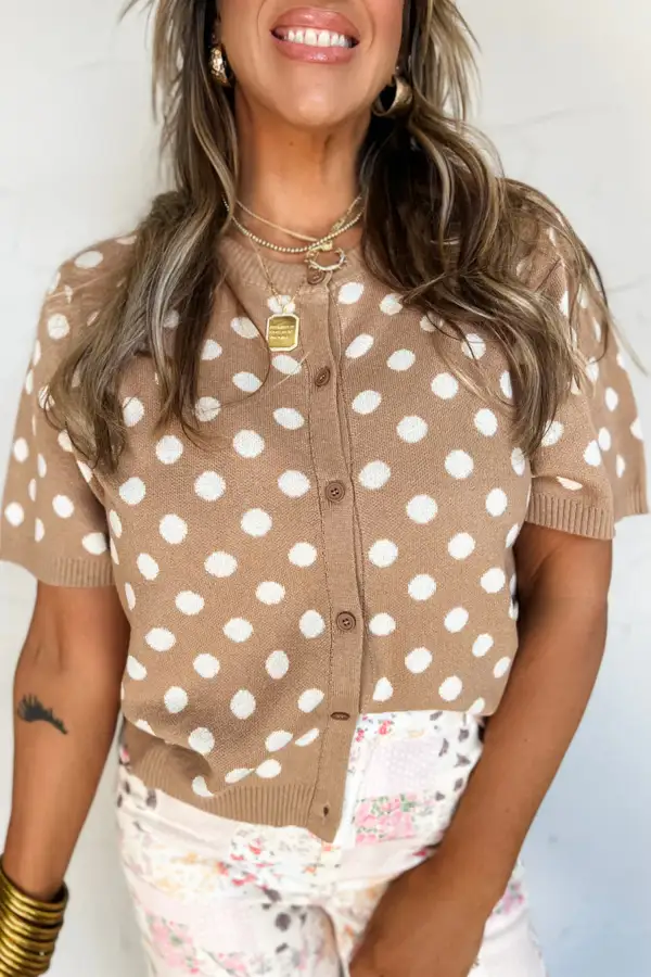 Polka Dot Button Front Short Sleeve Cardigan