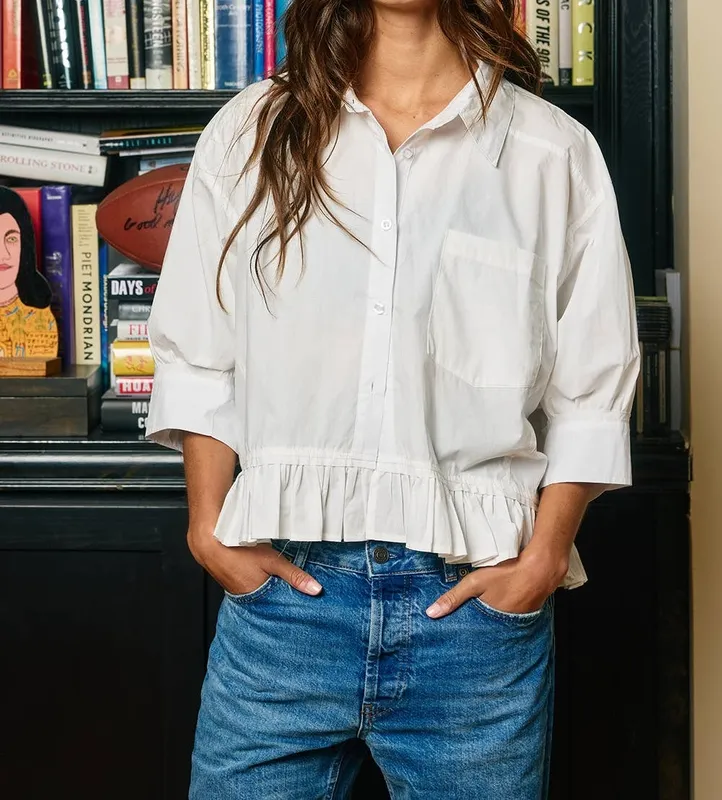 Ruffled Hem Poplin Blouse