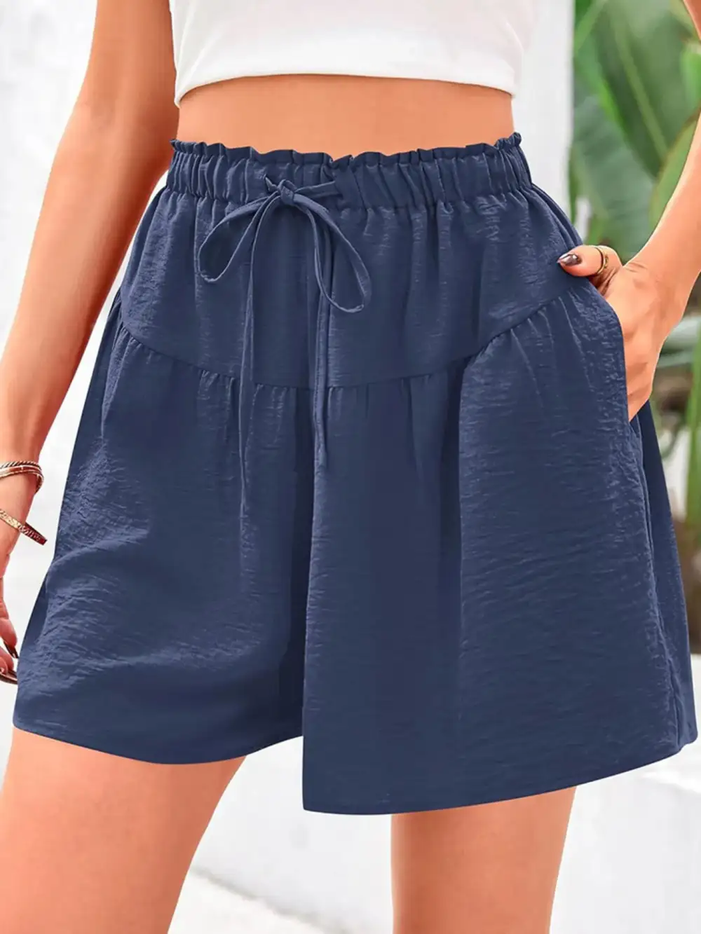 Casual Drawstring High Waist Relaxed Plus Shorts