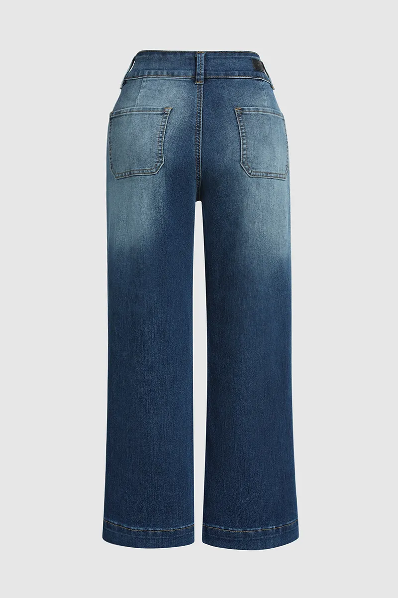 Pocket Detail Wide Leg Mid Waist Jeans Without Belt