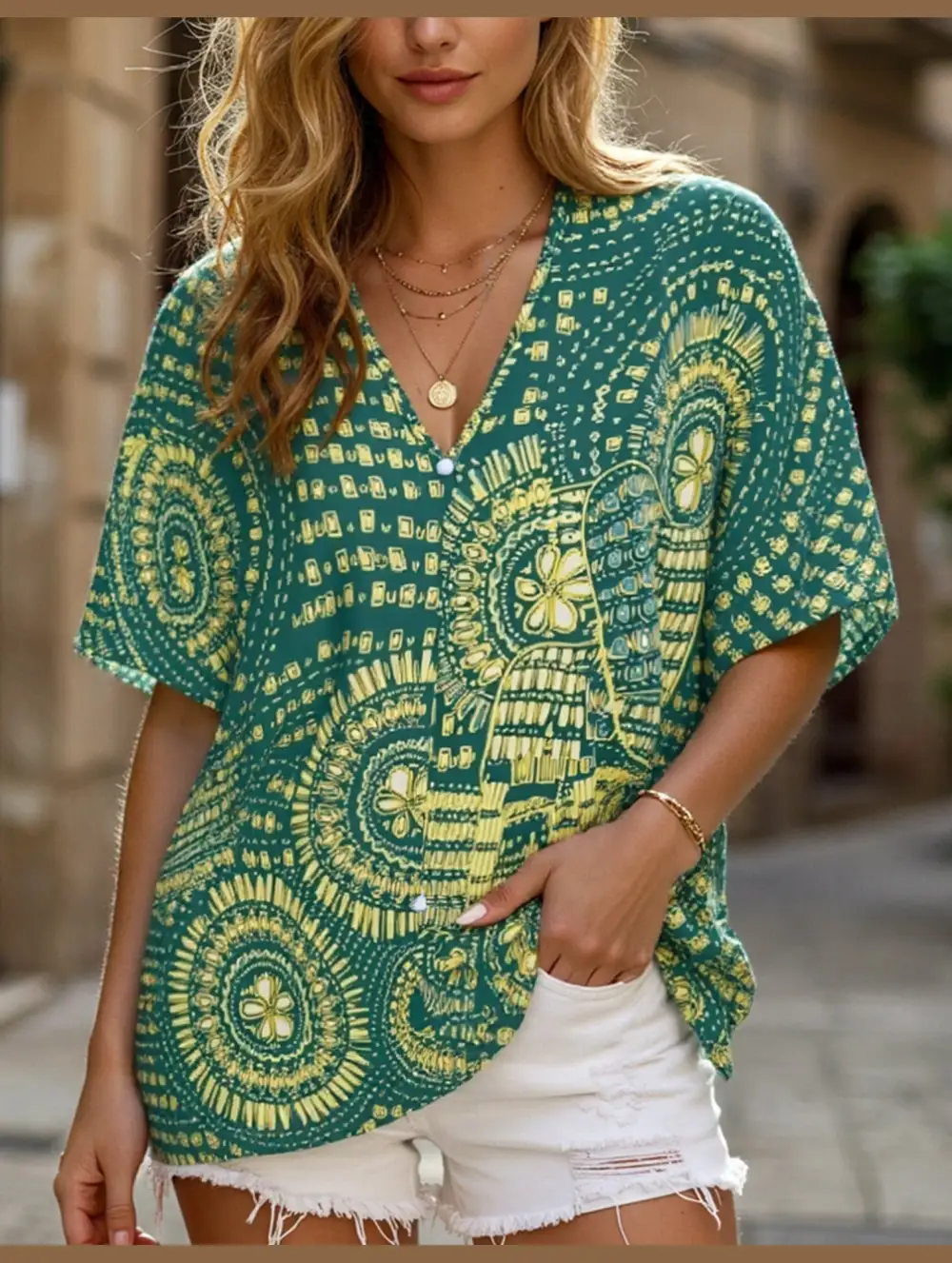 Soft Printed V Neck Blouse