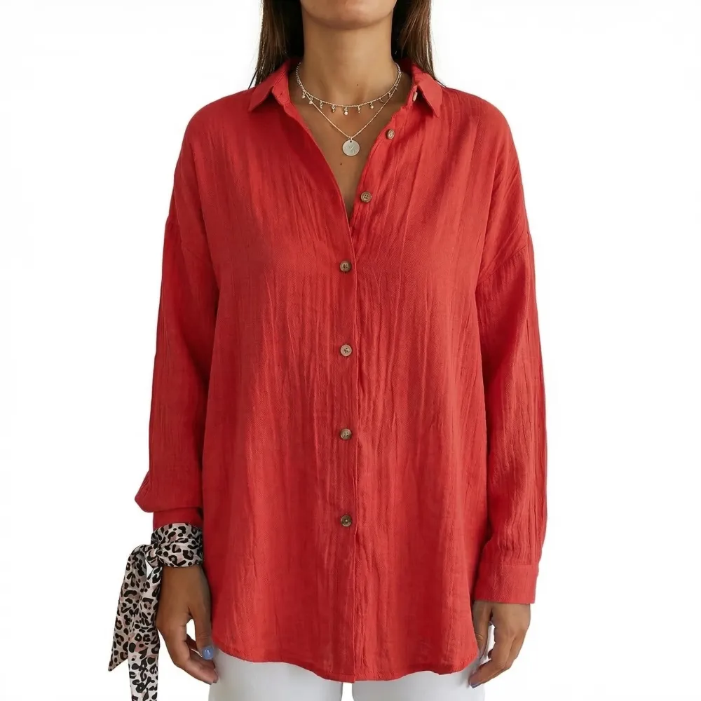  Casual Button Up Long Blouse