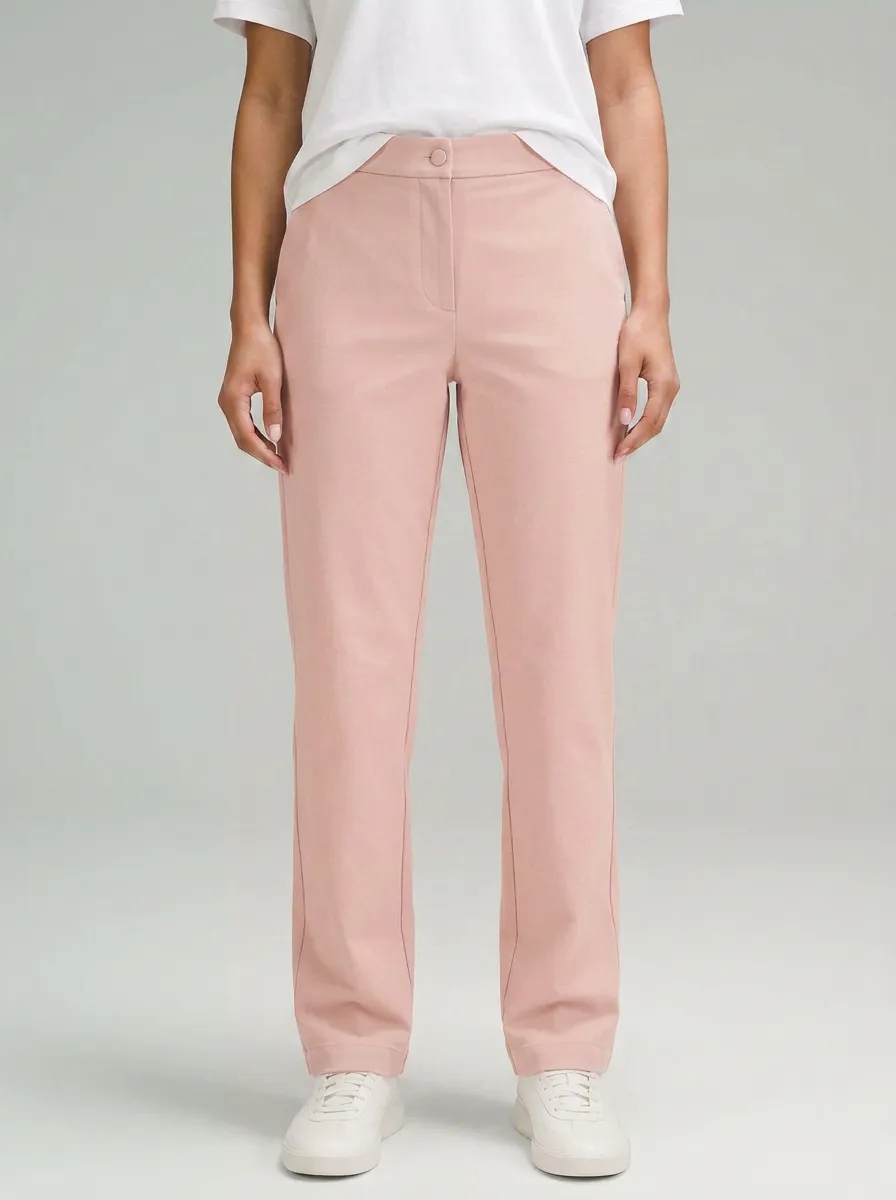 Women's Casual Minimalist Solid Grey Mid-Rise Straight Leg Pants