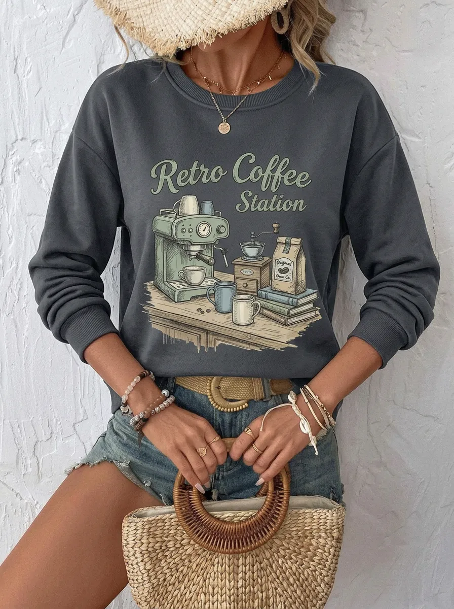 Women's Coffee Retro Coffee Station Graphic sweatshirt