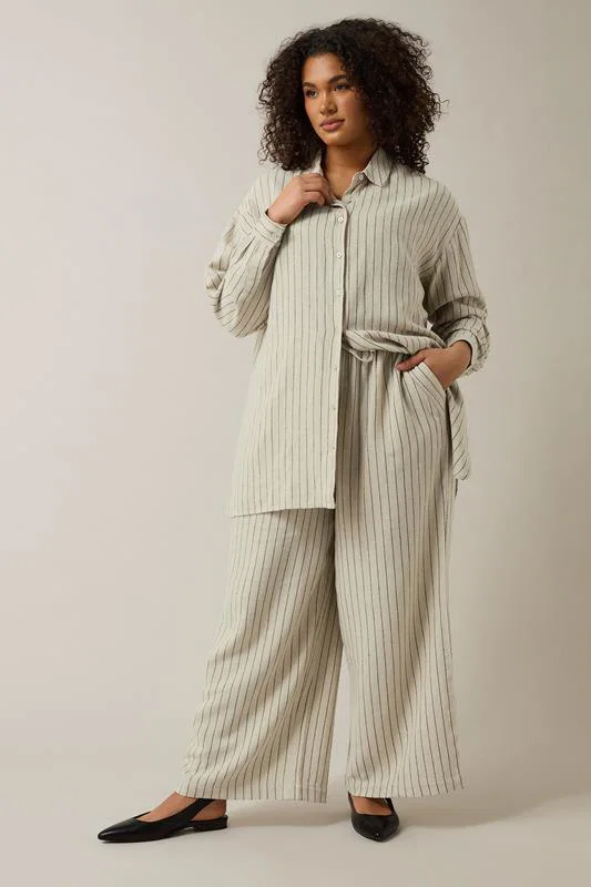 Natural Brown Stripe Print Premium Linen Shirt detail 3