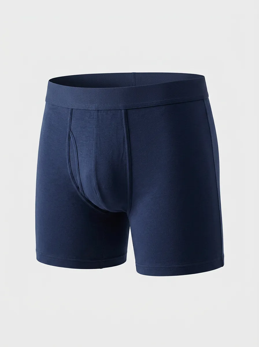 Men's Navy Blue Solid Color Printed Boxer Briefs