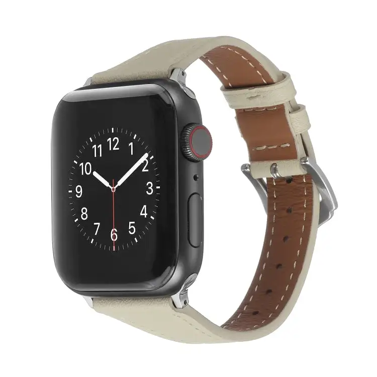 Genuine Leather Watch Band for Watch Ultra 49 mm & Ultra 2 49 mm / Series 9 & 8 & 7 45 mm / SE 3 & SE 2 & 6 & SE & 5 & 4 44 mm / 3 & 2 & 1 42 mm - Apricot