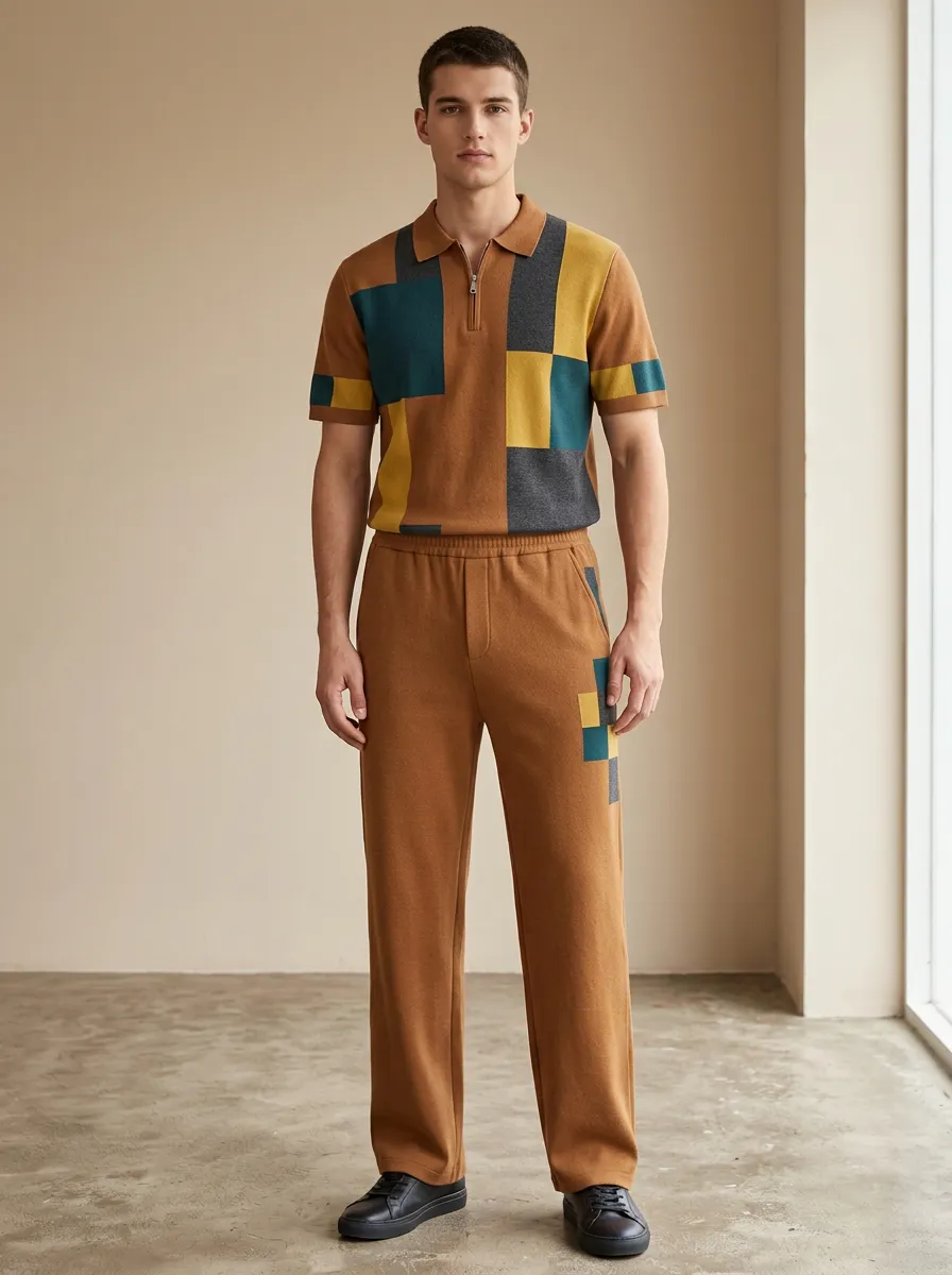 Men's Geometric Colorblock Printed Casual Set Everyday Design