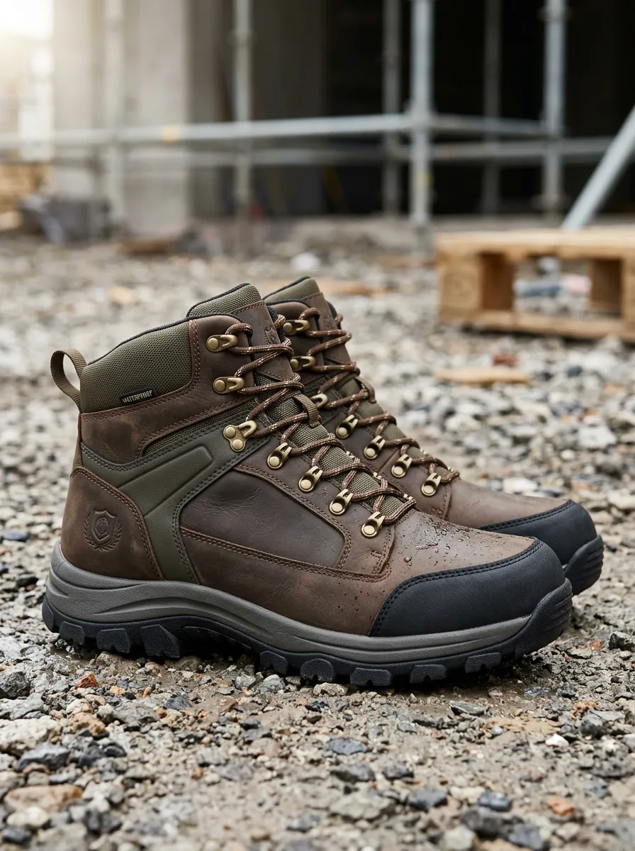 Heavy-Duty-Look Outdoor Leather-Look Men's Waterproof Work Boots