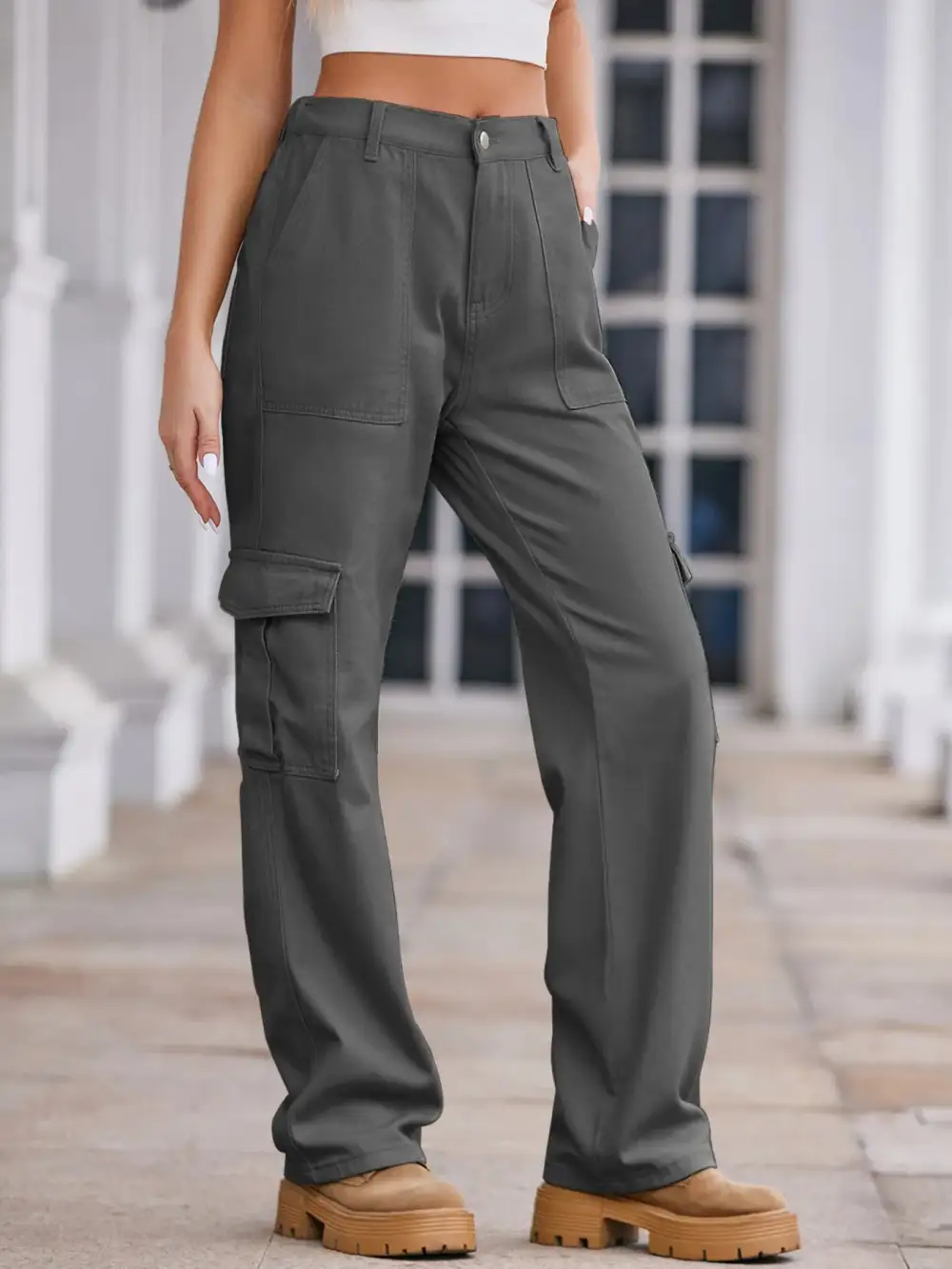 Utility High Waist Cargo Denim Jeans