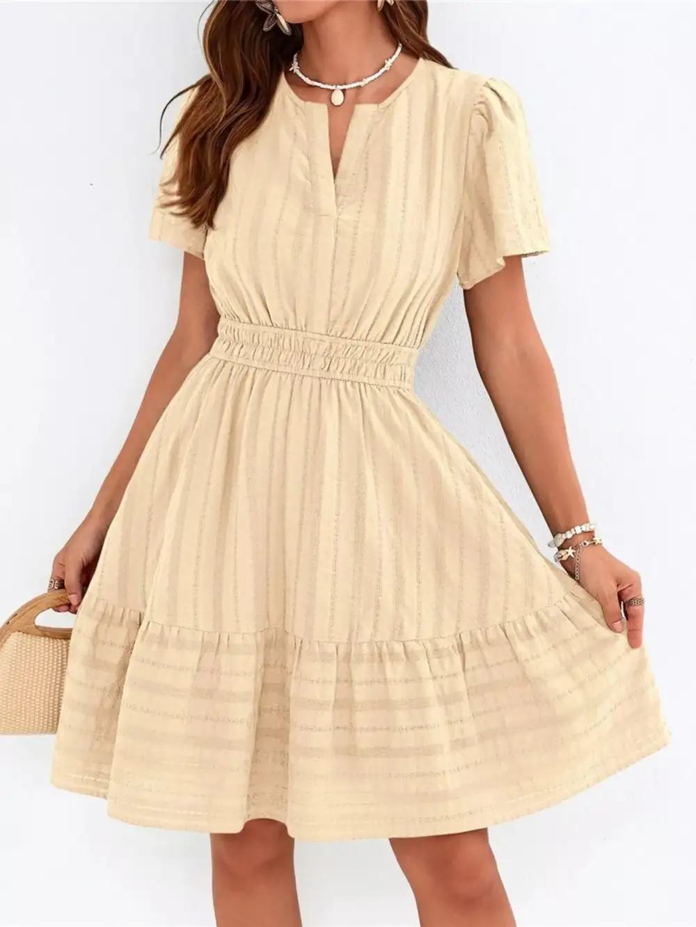Tiered Smocked Short Sleeve Casual Dress