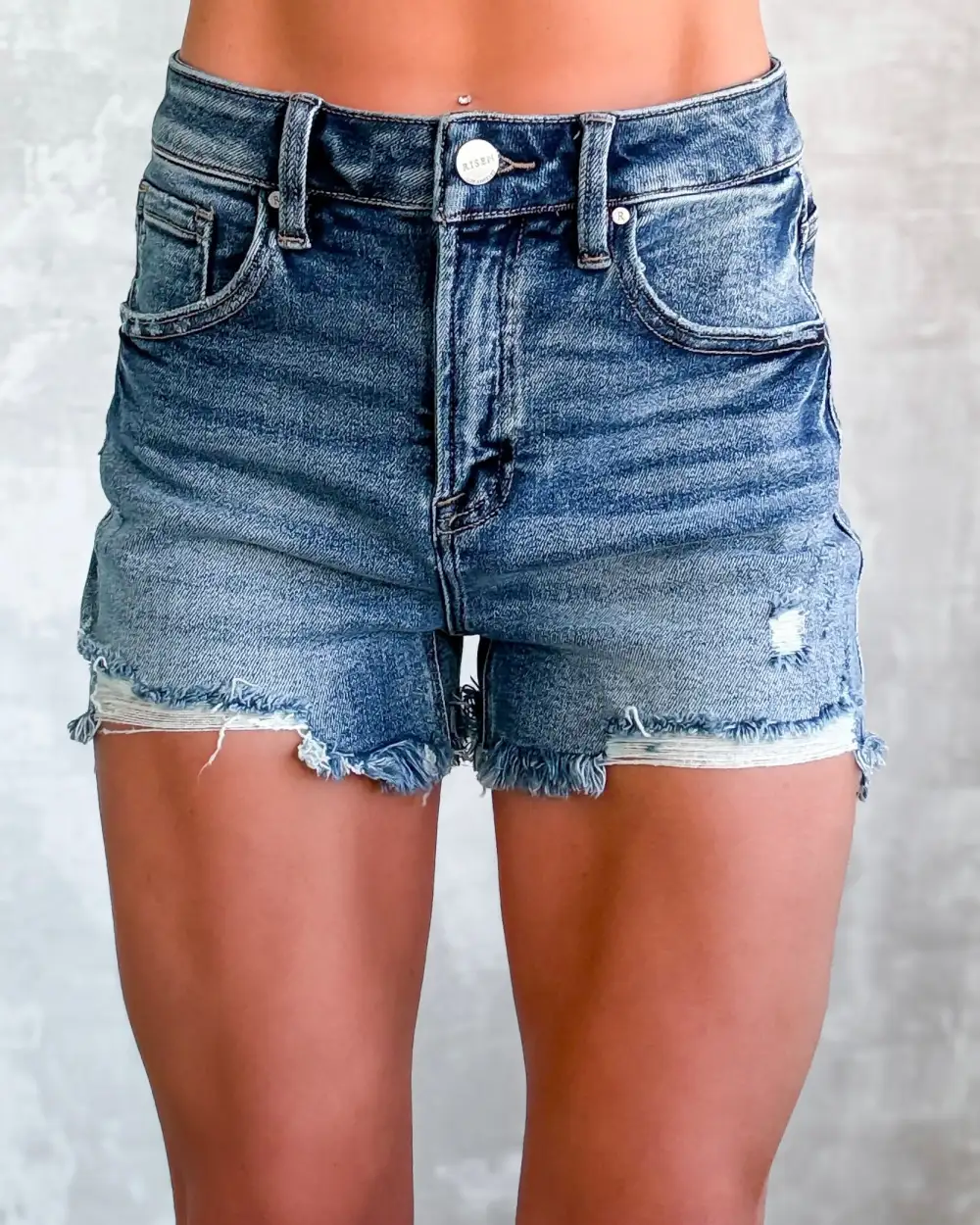High-Rise Denim Distressed Shorts