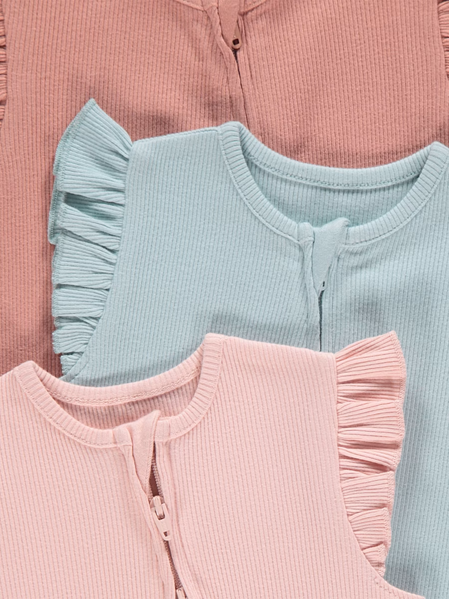 Frill Sleeve Zip Fasten Rompers 3 Pack detail 1