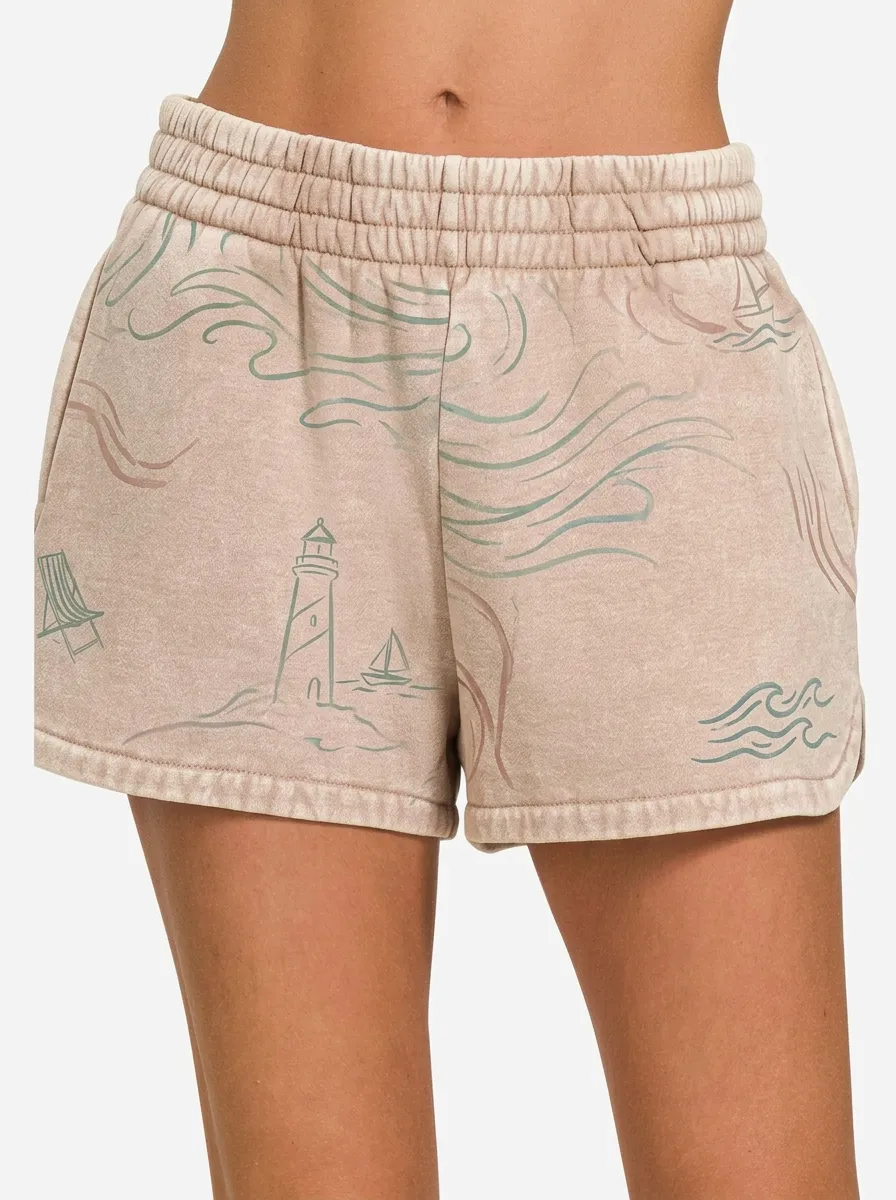 Women's Coastal Lighthouse Ocean Wave Graphic Shorts