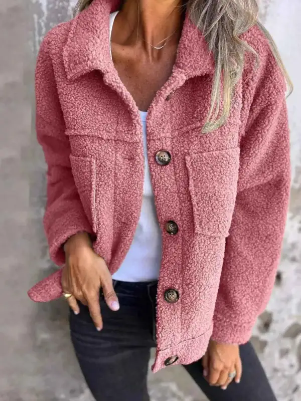 Plus Size Single Breasted Sherpa Shacket