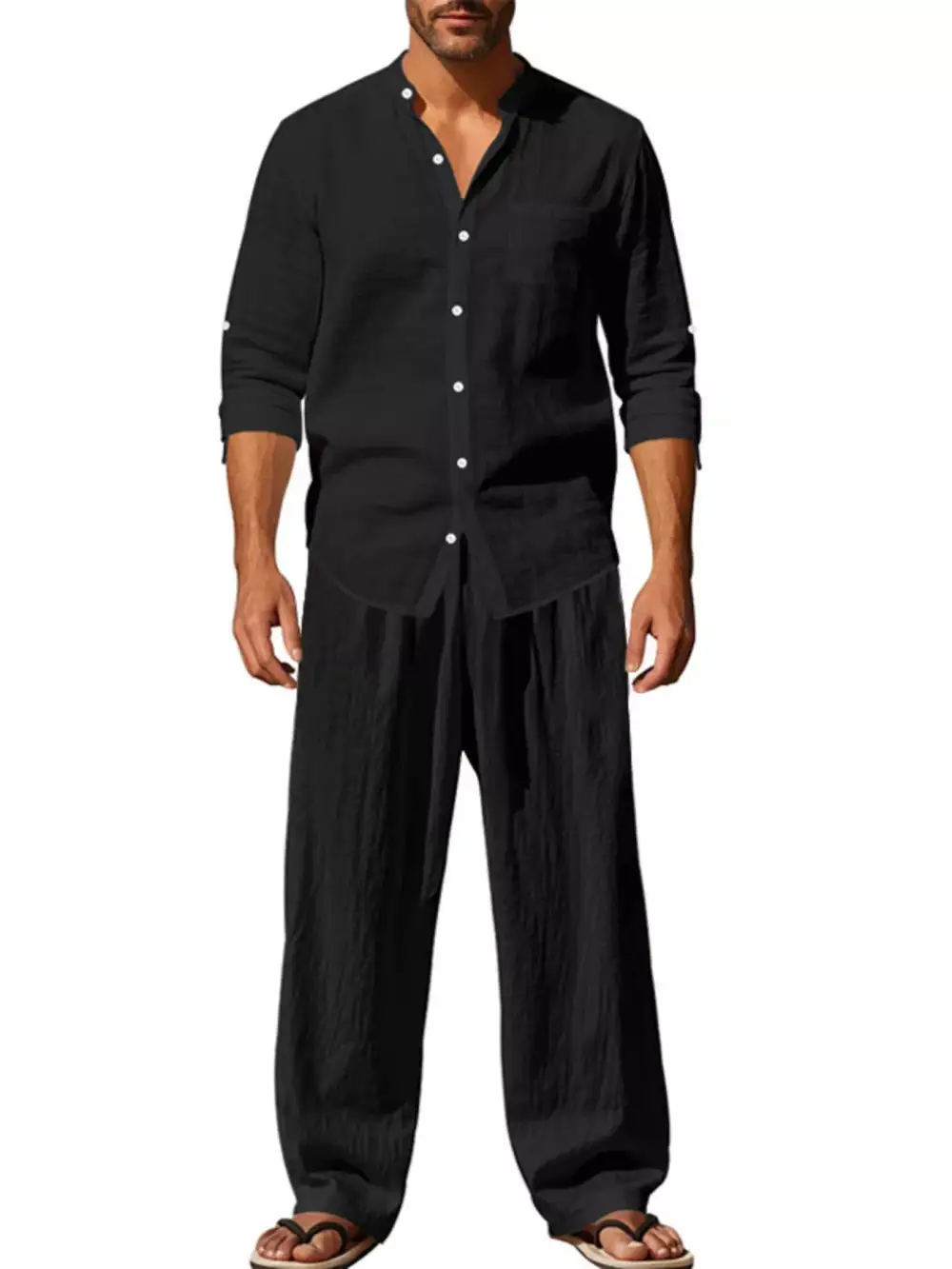 Long Sleeve Button Up Shirt And Pants Set