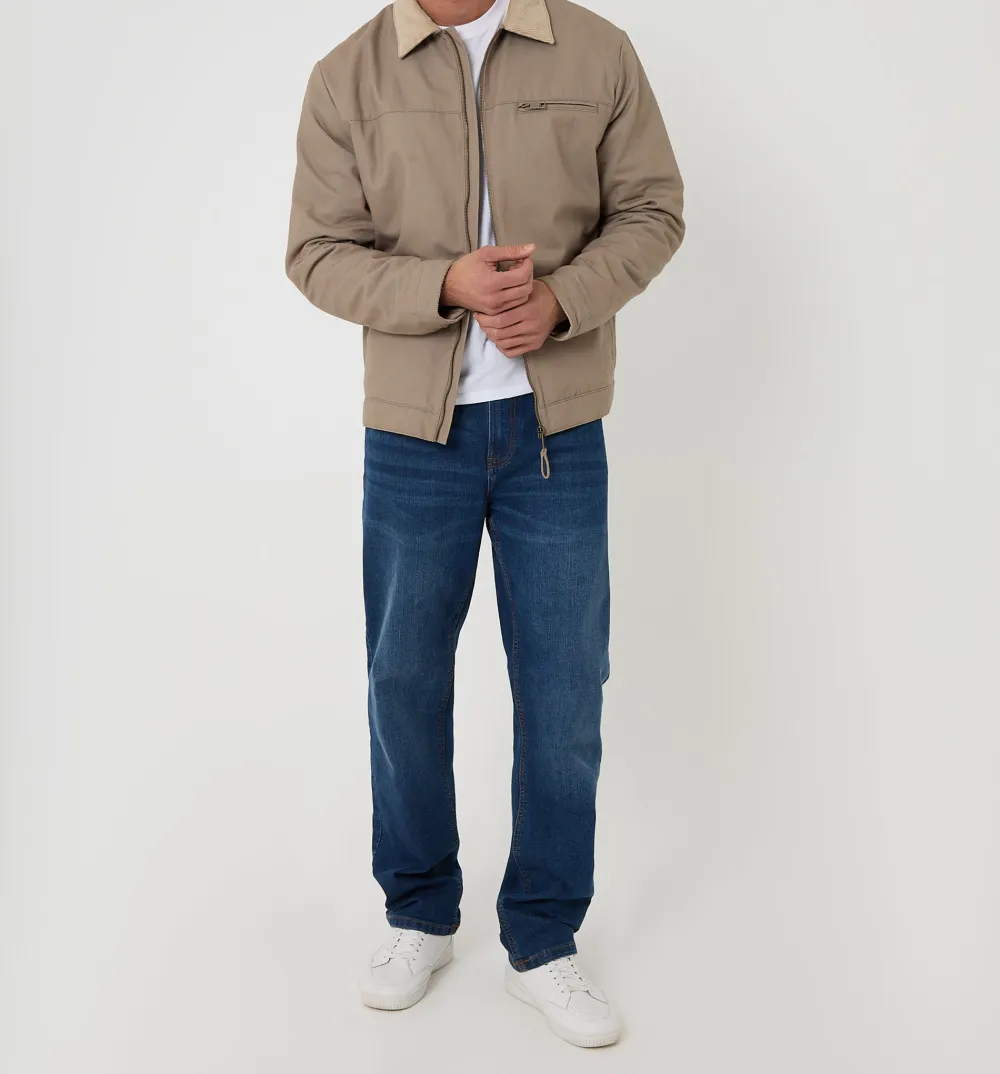 Men's Mushroom Brown Cotton Canvas Jacket with Corduroy Collar