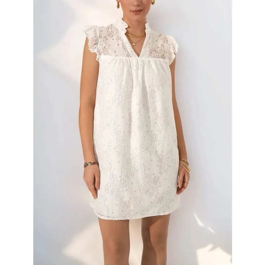 Lace Notched Cap Sleeve Mini Dress
