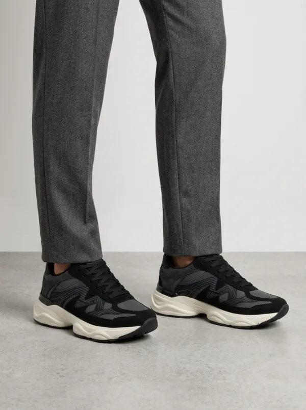 Men's Black Multi-Panel Chunky Sneakers