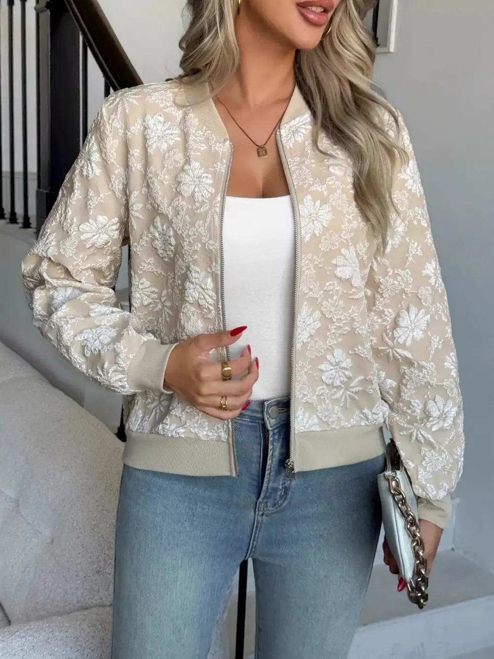 Floral Lightweight Zip Up Jacket